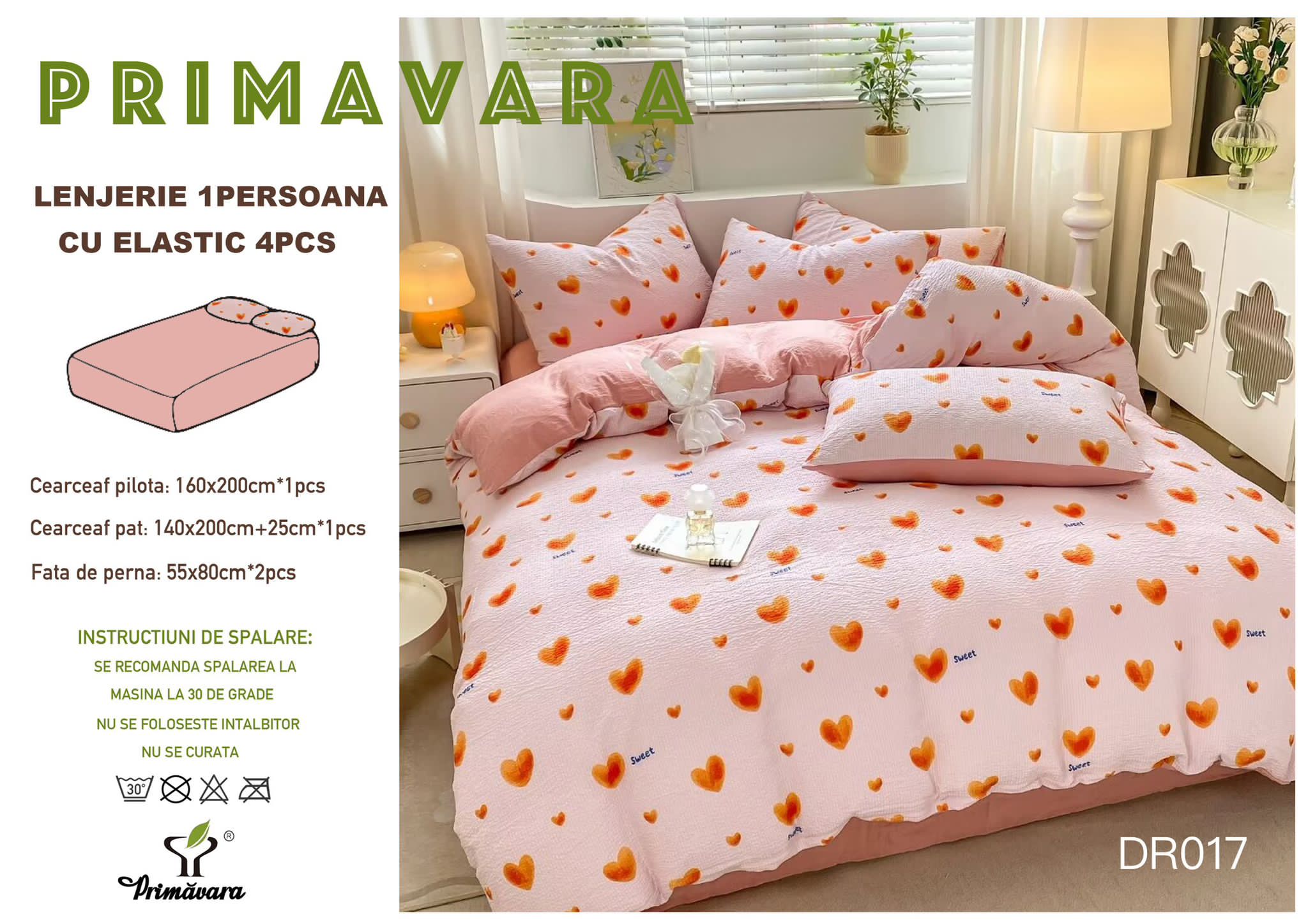 Lenjerie de pat cu elastic creponata 1 persoana 140x200 cm