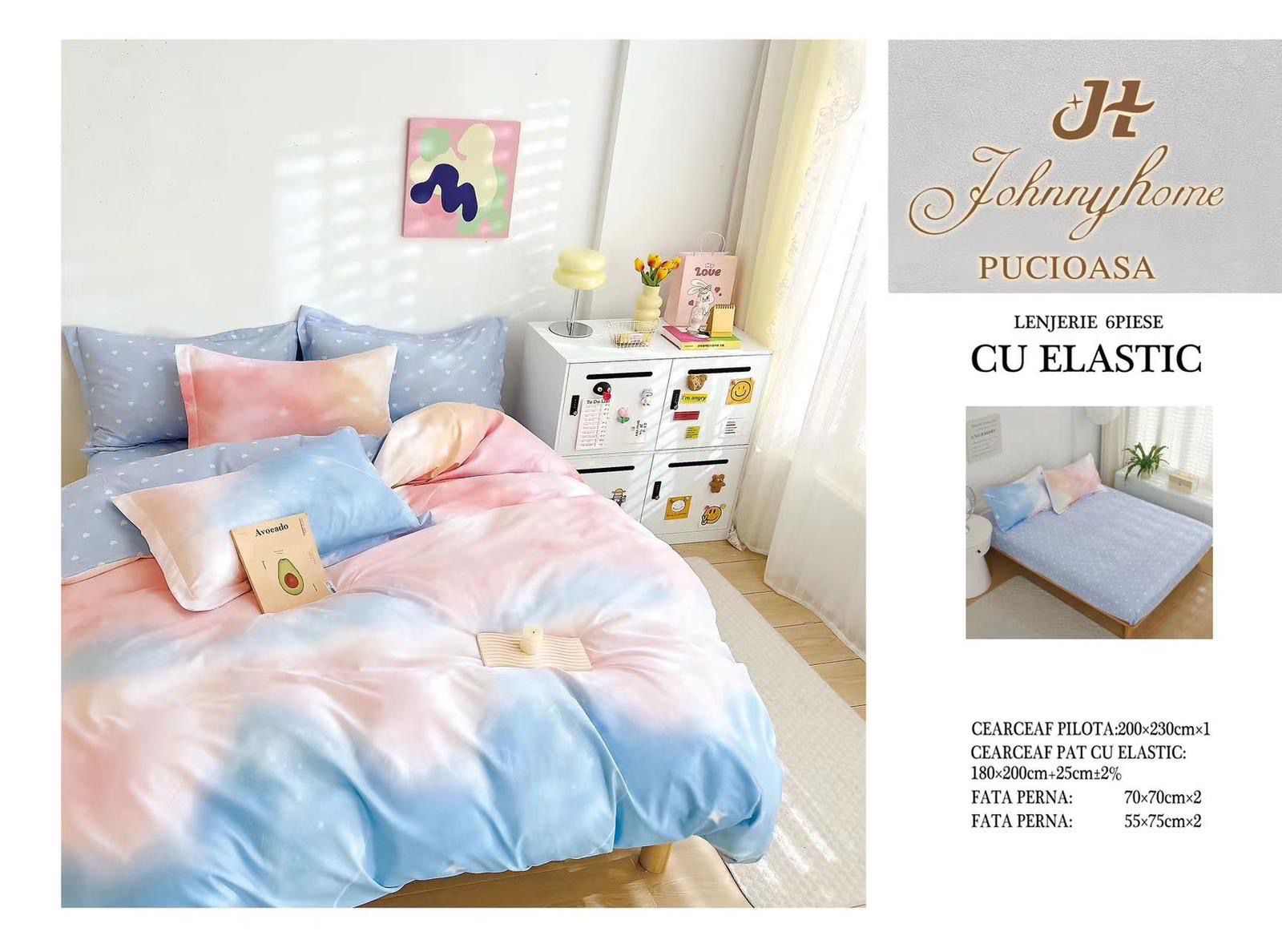 Lenjerie de pat din finet cu elastic 6 piese