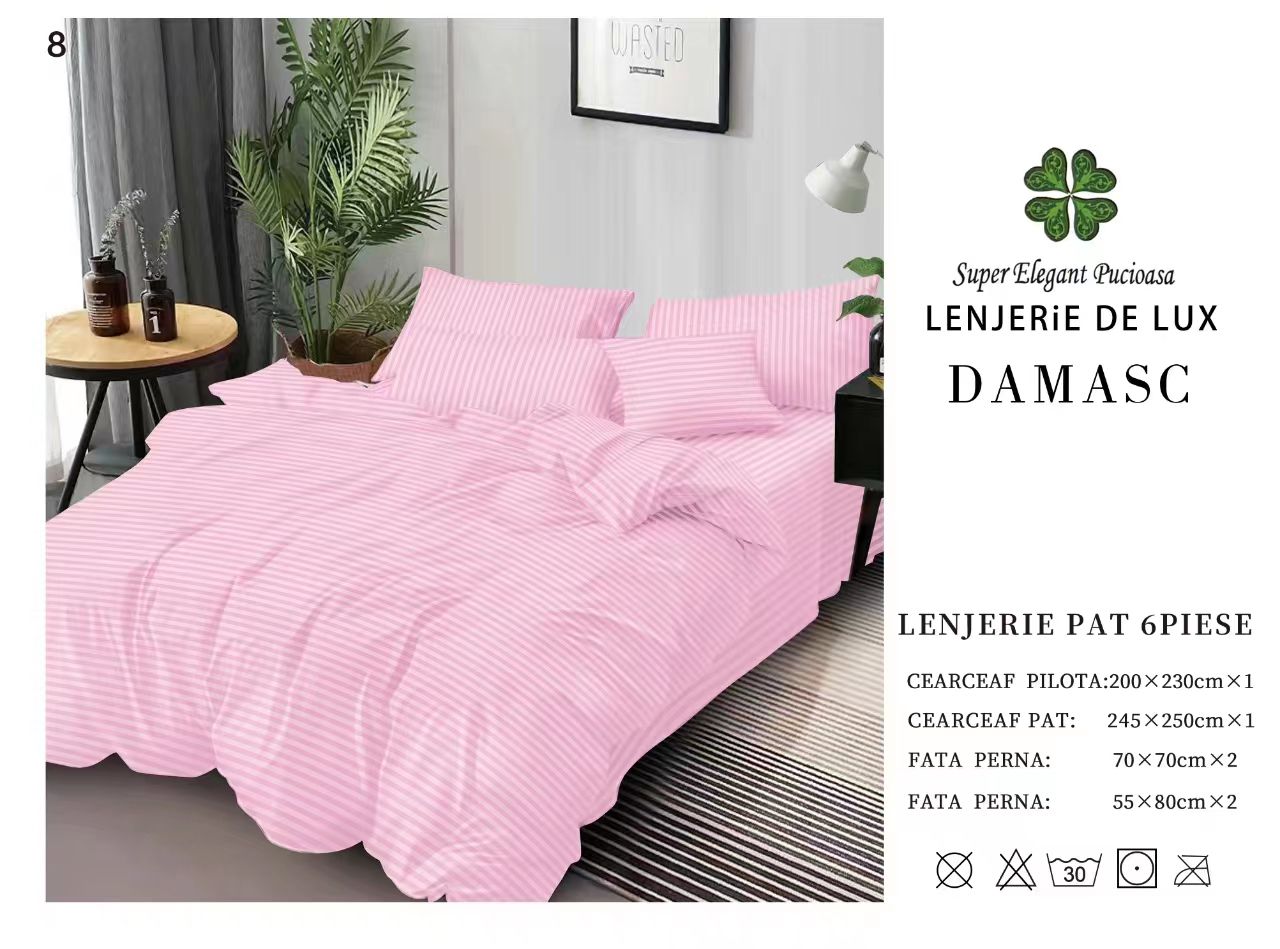 Lenjerie de pat tip hotel din BUMBAC 100% DAMASC , 6 piese